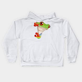 Green and red frog "HELLO" Kids Hoodie